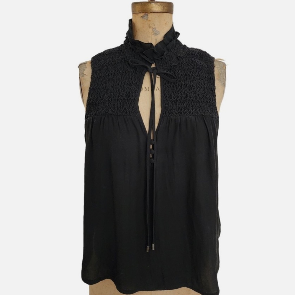 Free People • Black Smocked Ruffled Blouse